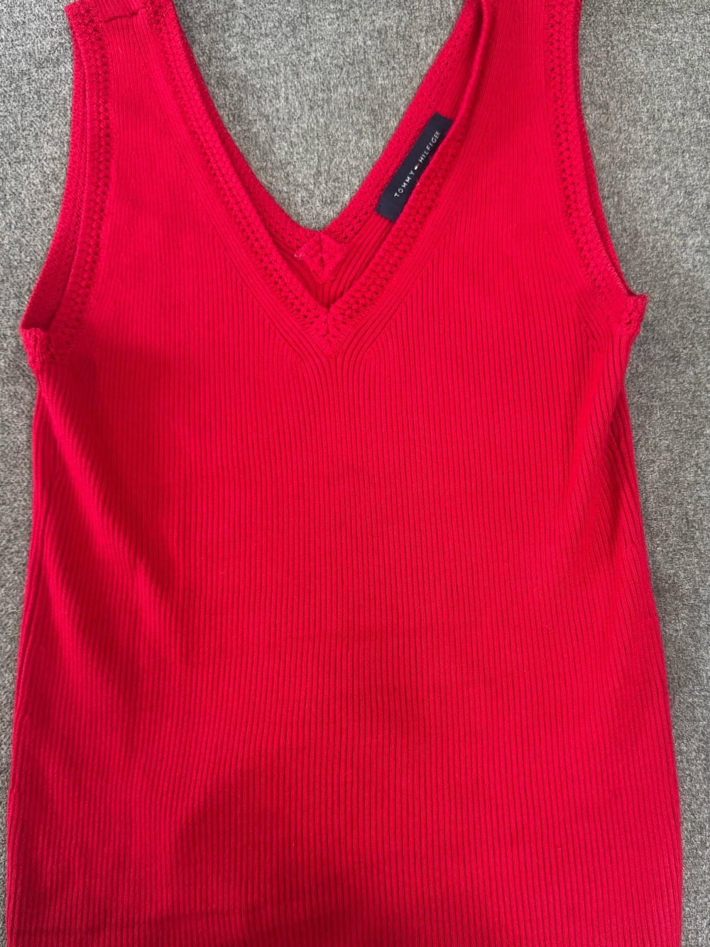 Tommy Hilfiger Bright Red Ribbed V-Neck Tank